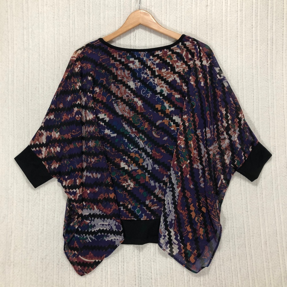 Multiples Abstract Zig Zag Print Sheer‎ Overlay Black Knit Top Women's Size S - Picture 6 of 8